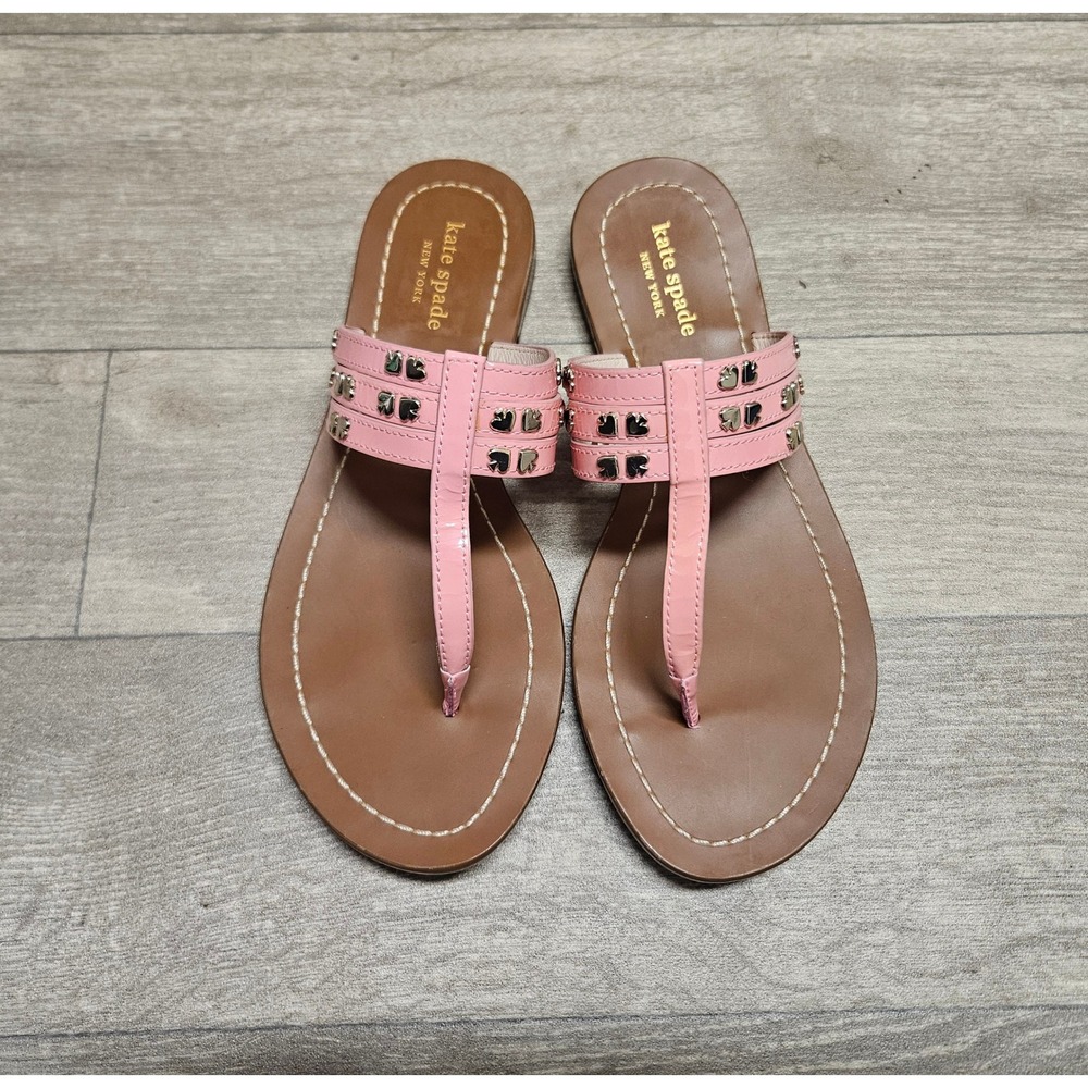 Kate Spade New York Womens Pink Leather Spade Studded Thong Sandals Size 6.5M